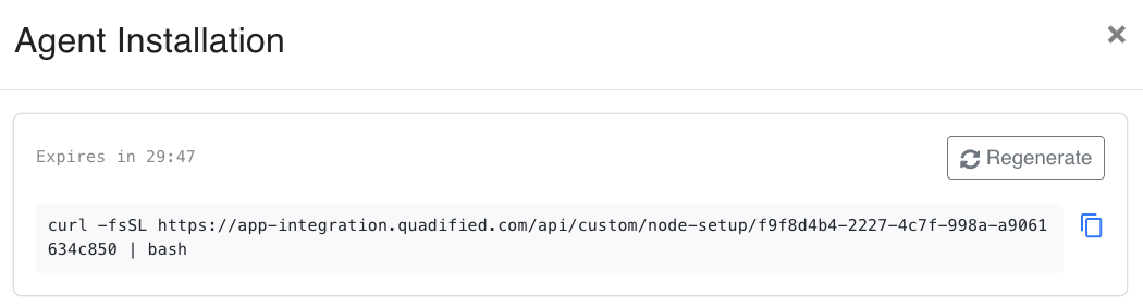 Agent Installation modal showing the install command