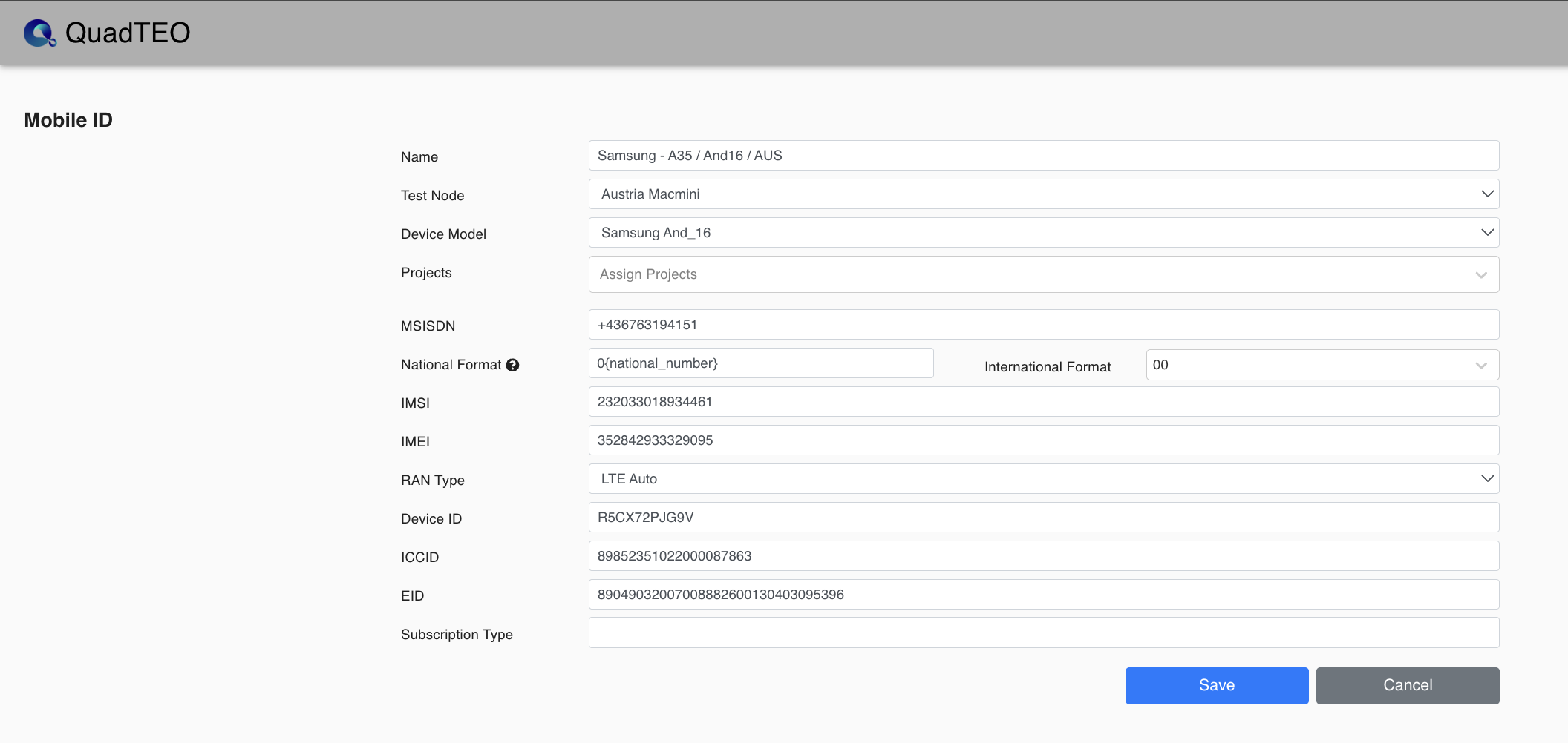 Mobile ID details form