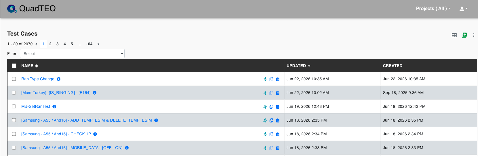 Test Cases page