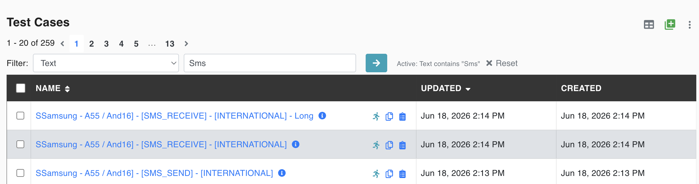 Filter Test Cases by text