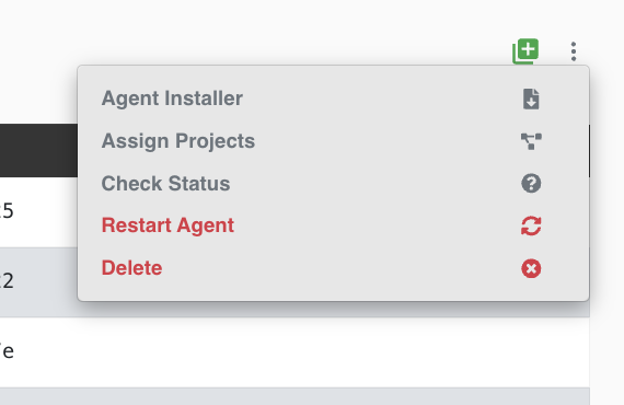 Test Node Actions dropdown with the Agent Installer option