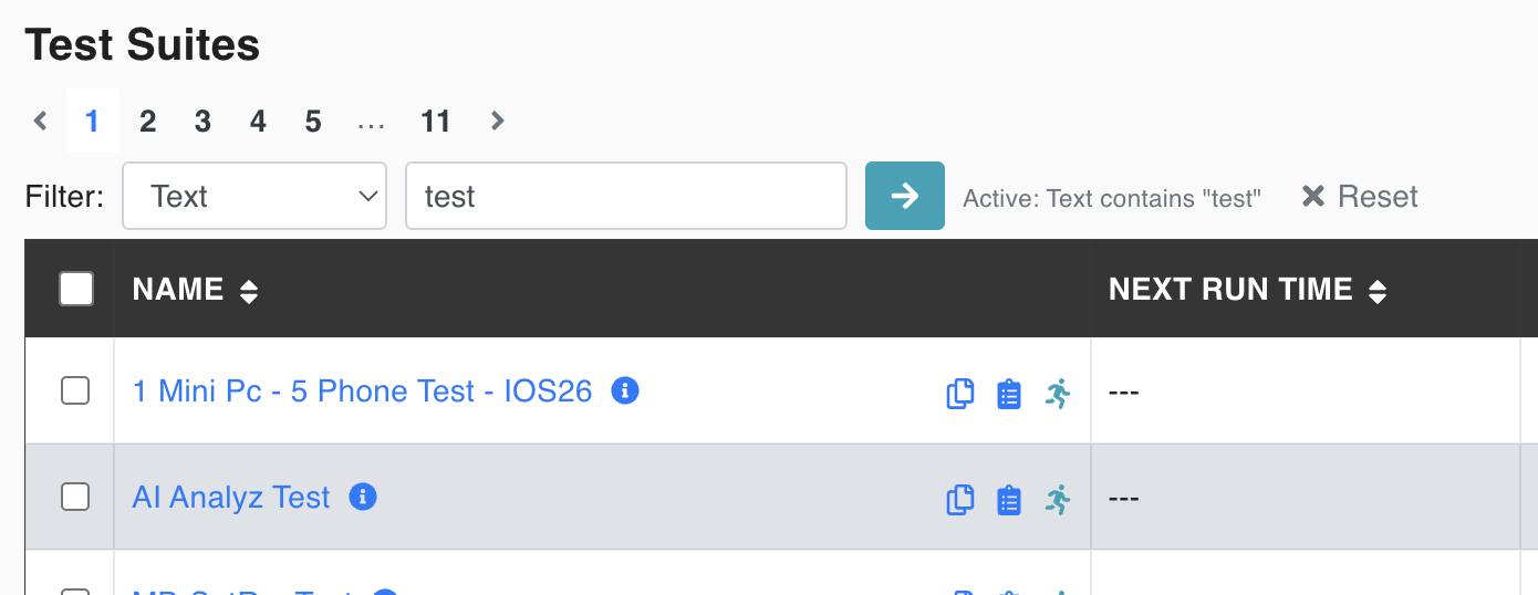 Filter Test Suites by text