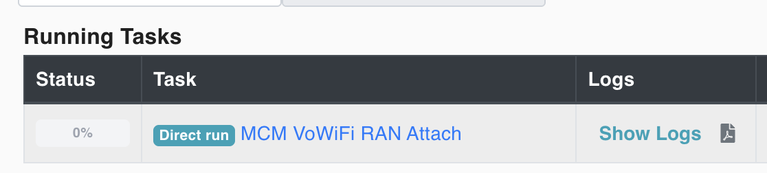 The run listed under Running Tasks with a Direct run label