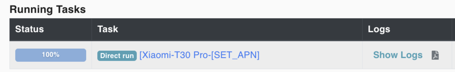 Running Tasks table showing the Direct run tag