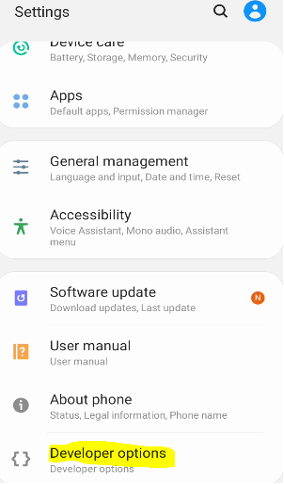 Samsung Settings screen