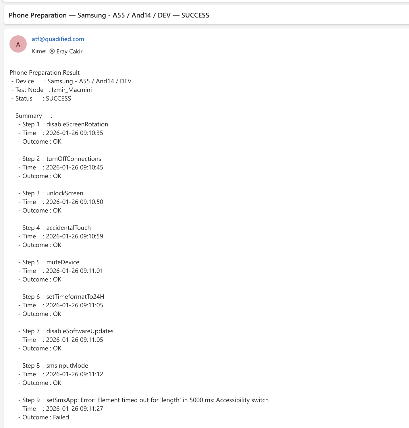 Example Phone Preparation email