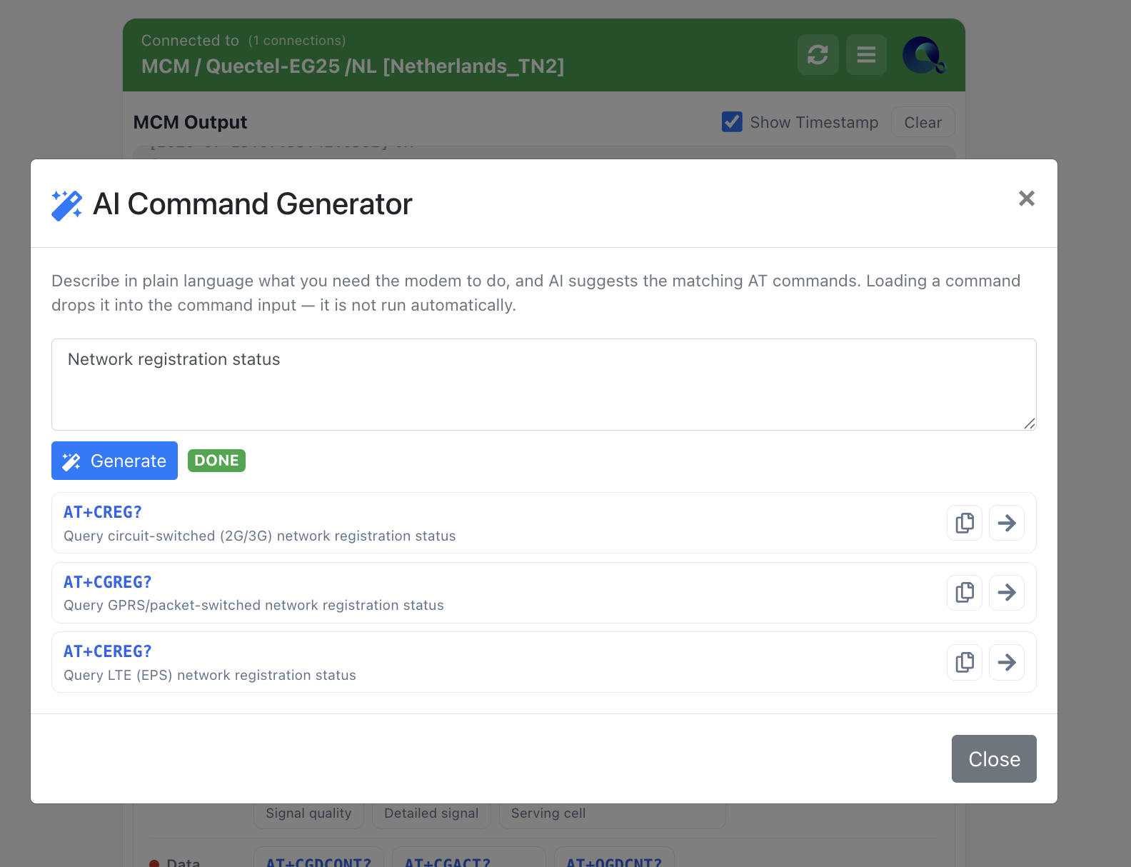 AI suggesting three registration-status commands