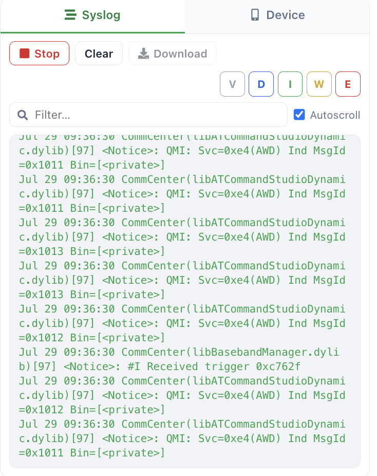 Syslog streaming from an iOS device